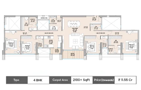 Godrej Skyshore Versova 4 BHK floor plan, 2100 sq ft carpet area
